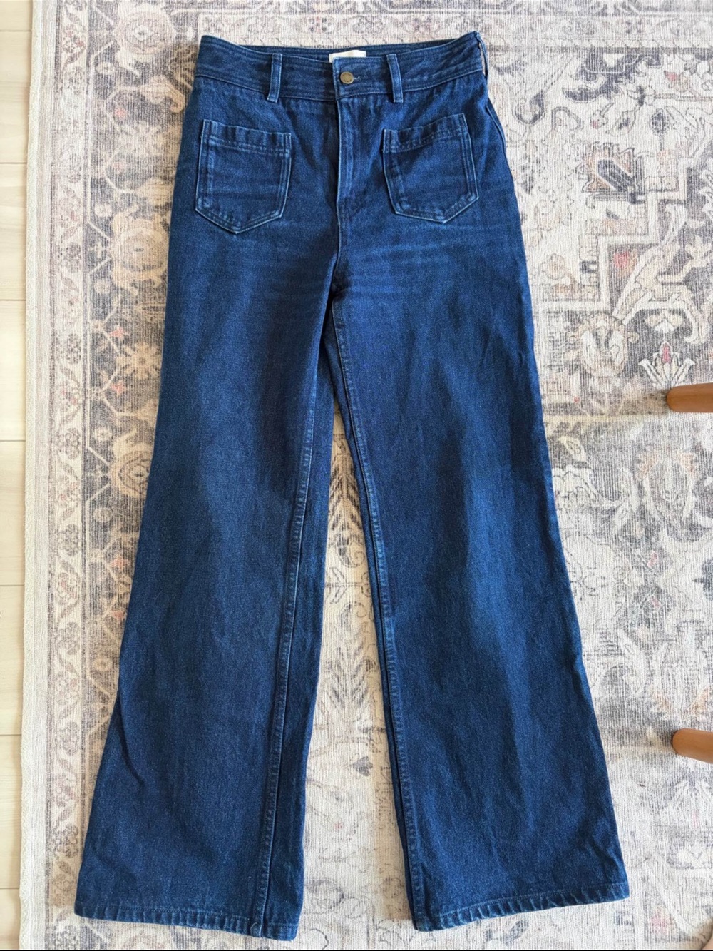 Sezane Dark Blue High-Rise Wide-Leg Jeans